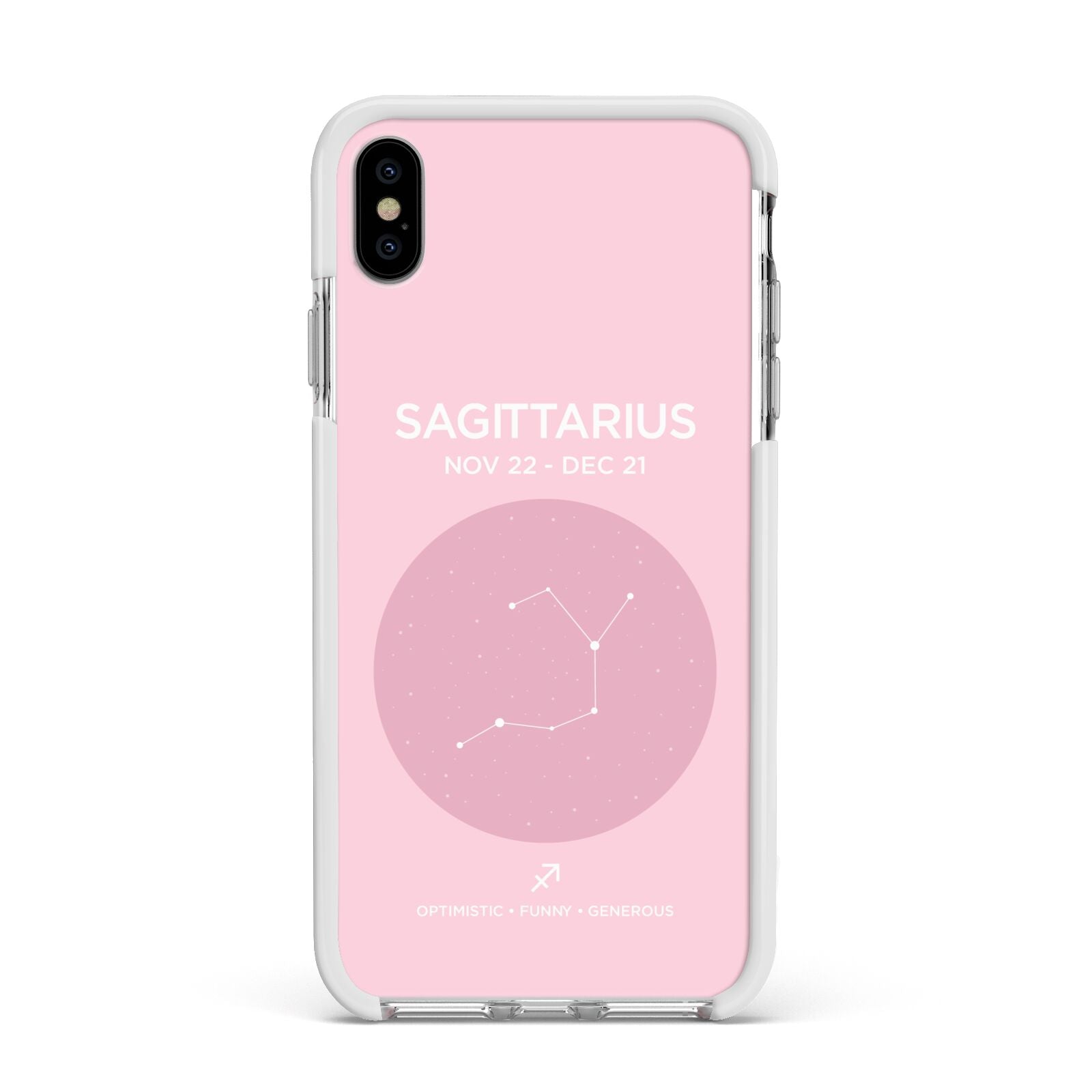 Personalised Pink Constellation Zodiac Sign Apple iPhone Xs Max Impact Case White Edge on Silver Phone