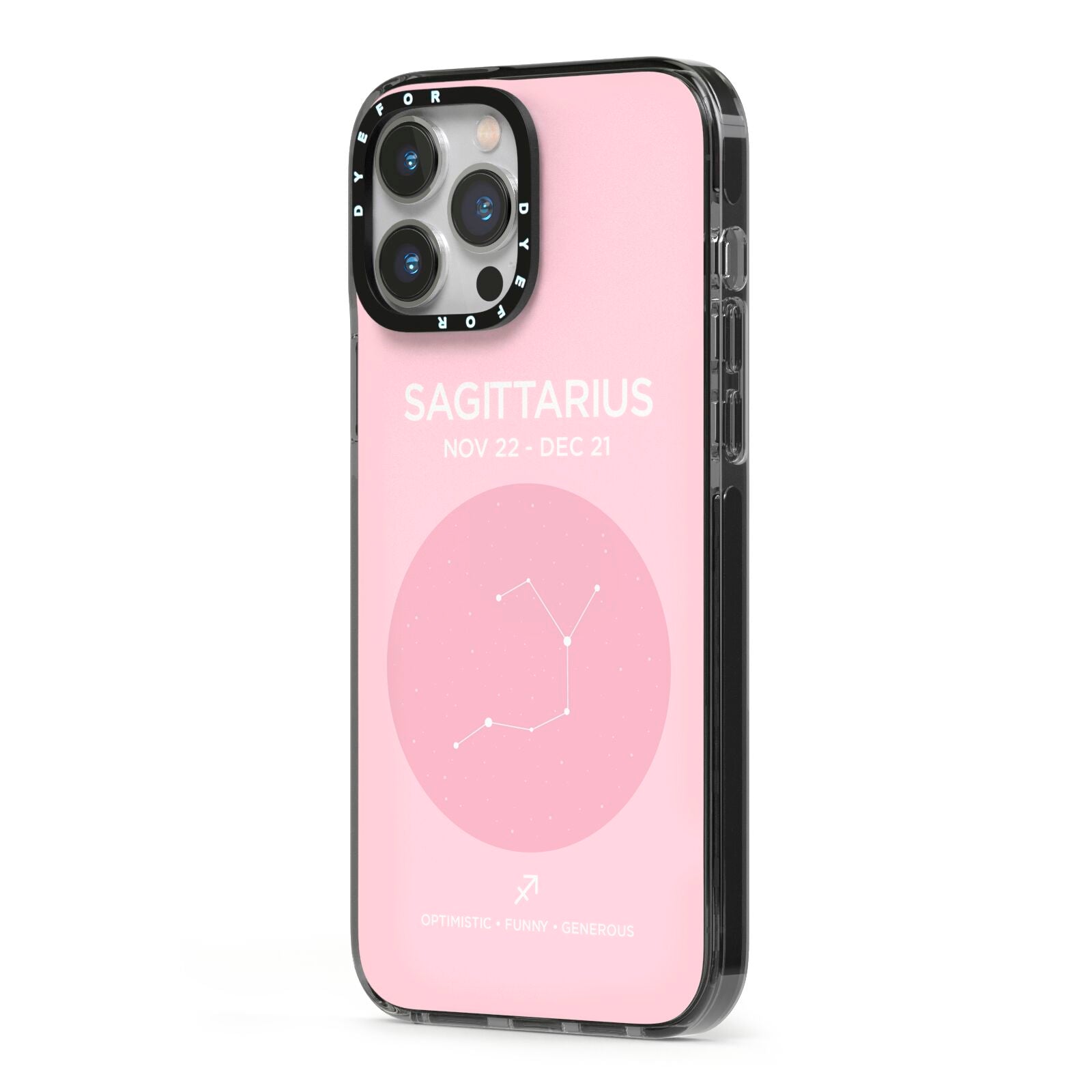 Personalised Pink Constellation Zodiac Sign iPhone 13 Pro Max Black Impact Case Side Angle on Silver phone