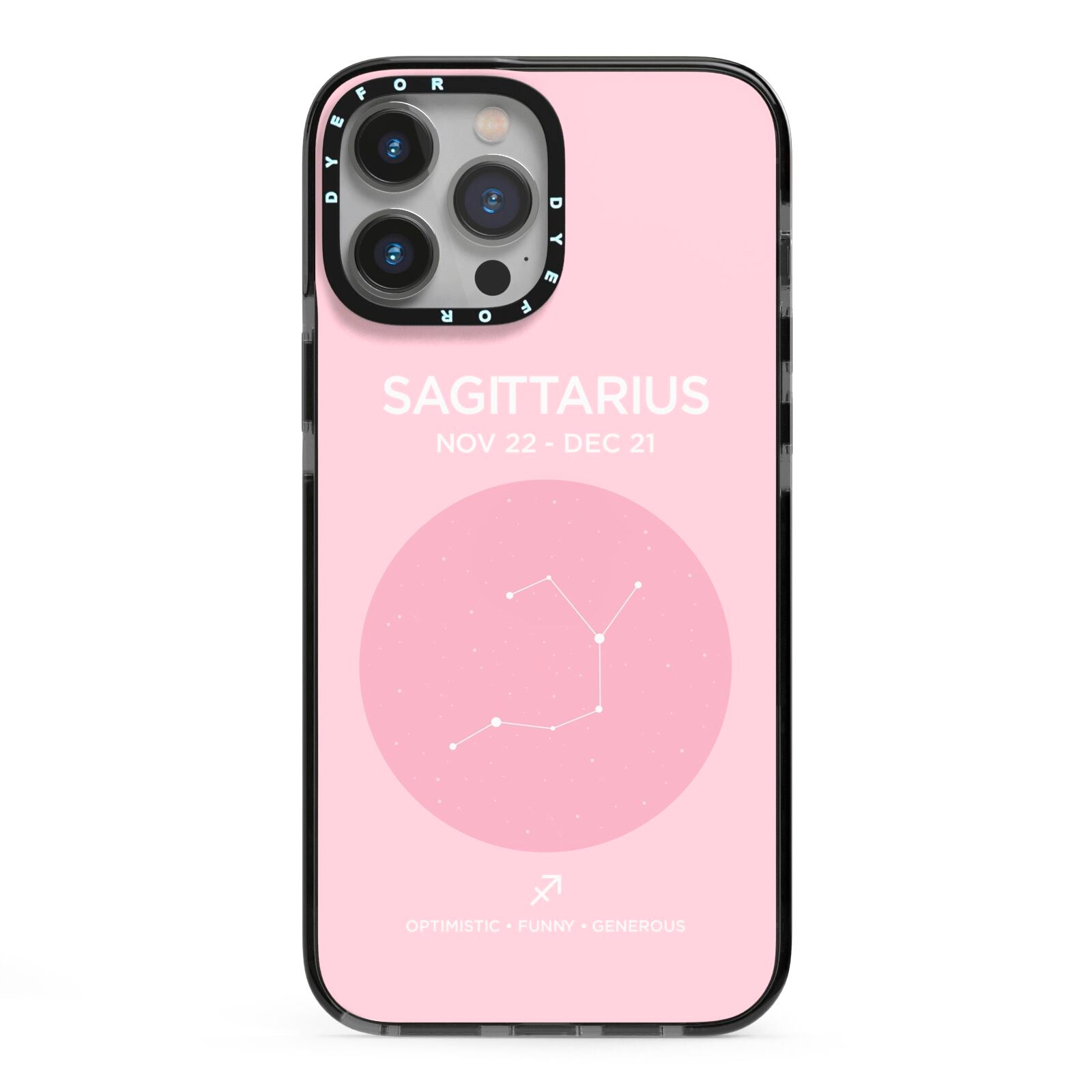 Personalised Pink Constellation Zodiac Sign iPhone 13 Pro Max Black Impact Case on Silver phone