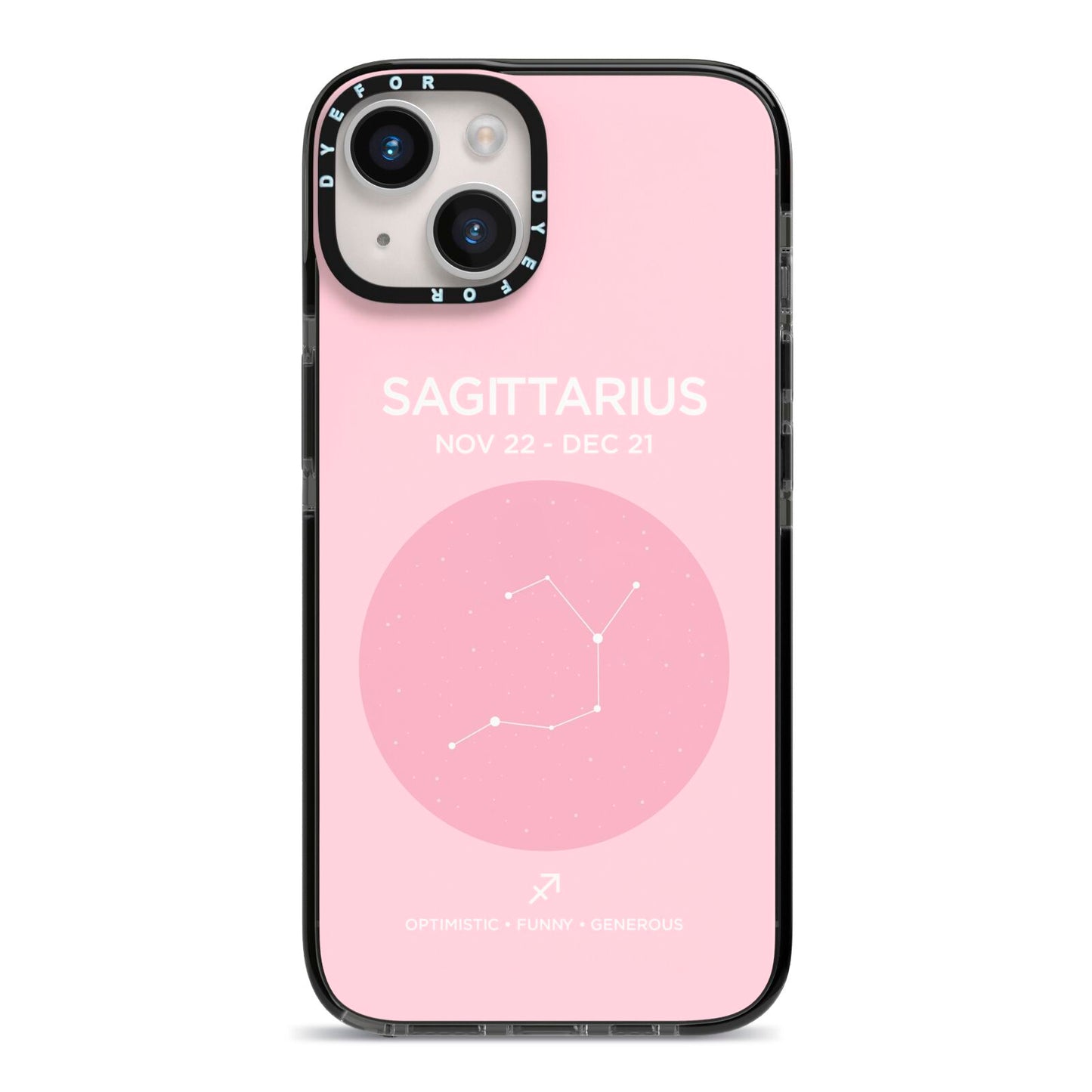 Personalised Pink Constellation Zodiac Sign iPhone 14 Black Impact Case on Silver phone