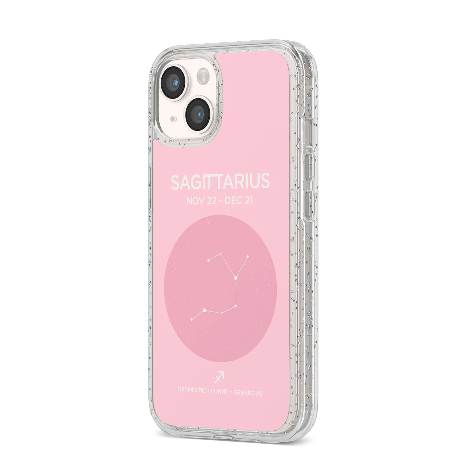 Personalised Pink Constellation Zodiac Sign iPhone 14 Glitter Tough Case Starlight Angled Image