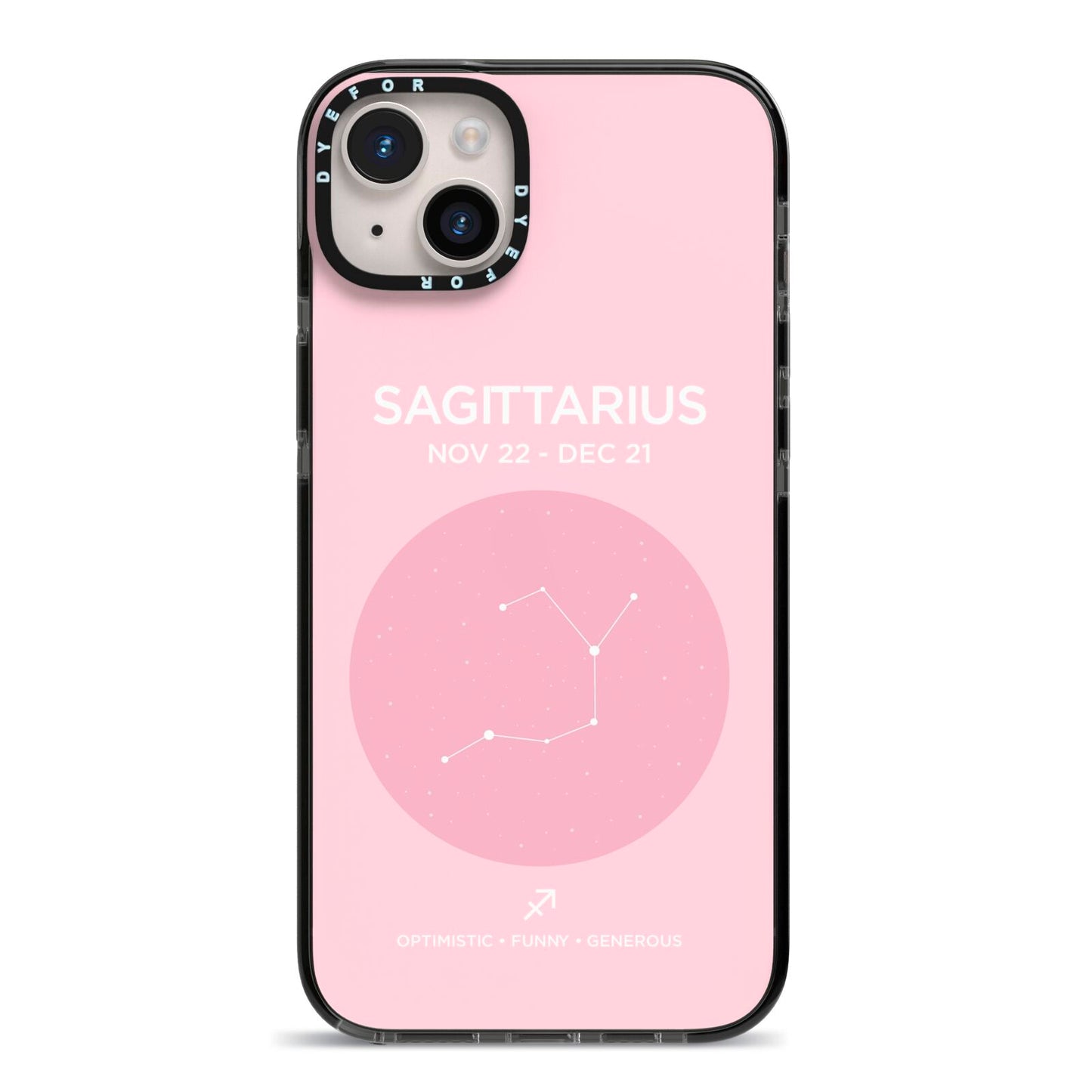 Personalised Pink Constellation Zodiac Sign iPhone 14 Plus Black Impact Case on Silver phone