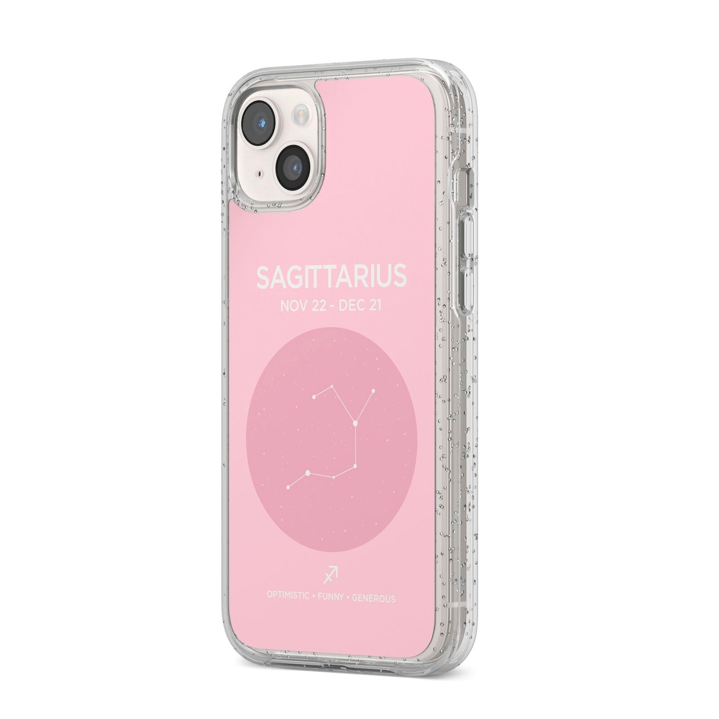 Personalised Pink Constellation Zodiac Sign iPhone 14 Plus Glitter Tough Case Starlight Angled Image