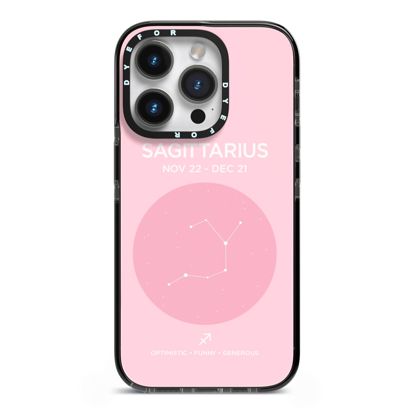 Personalised Pink Constellation Zodiac Sign iPhone 14 Pro Black Impact Case on Silver phone
