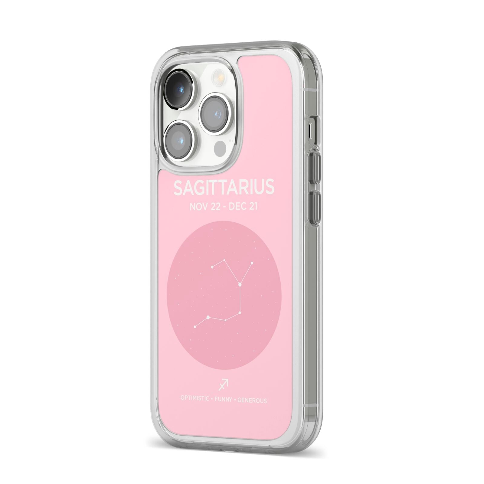 Personalised Pink Constellation Zodiac Sign iPhone 14 Pro Clear Tough Case Silver Angled Image
