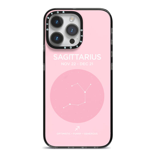 Personalised Pink Constellation Zodiac Sign iPhone 14 Pro Max Black Impact Case on Silver phone