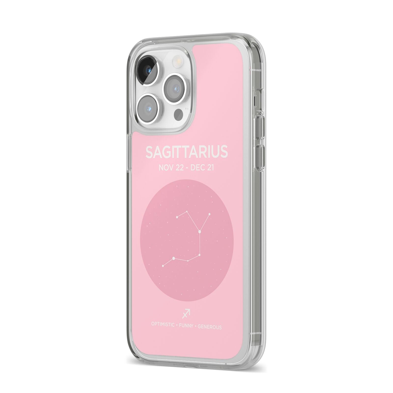 Personalised Pink Constellation Zodiac Sign iPhone 14 Pro Max Clear Tough Case Silver Angled Image