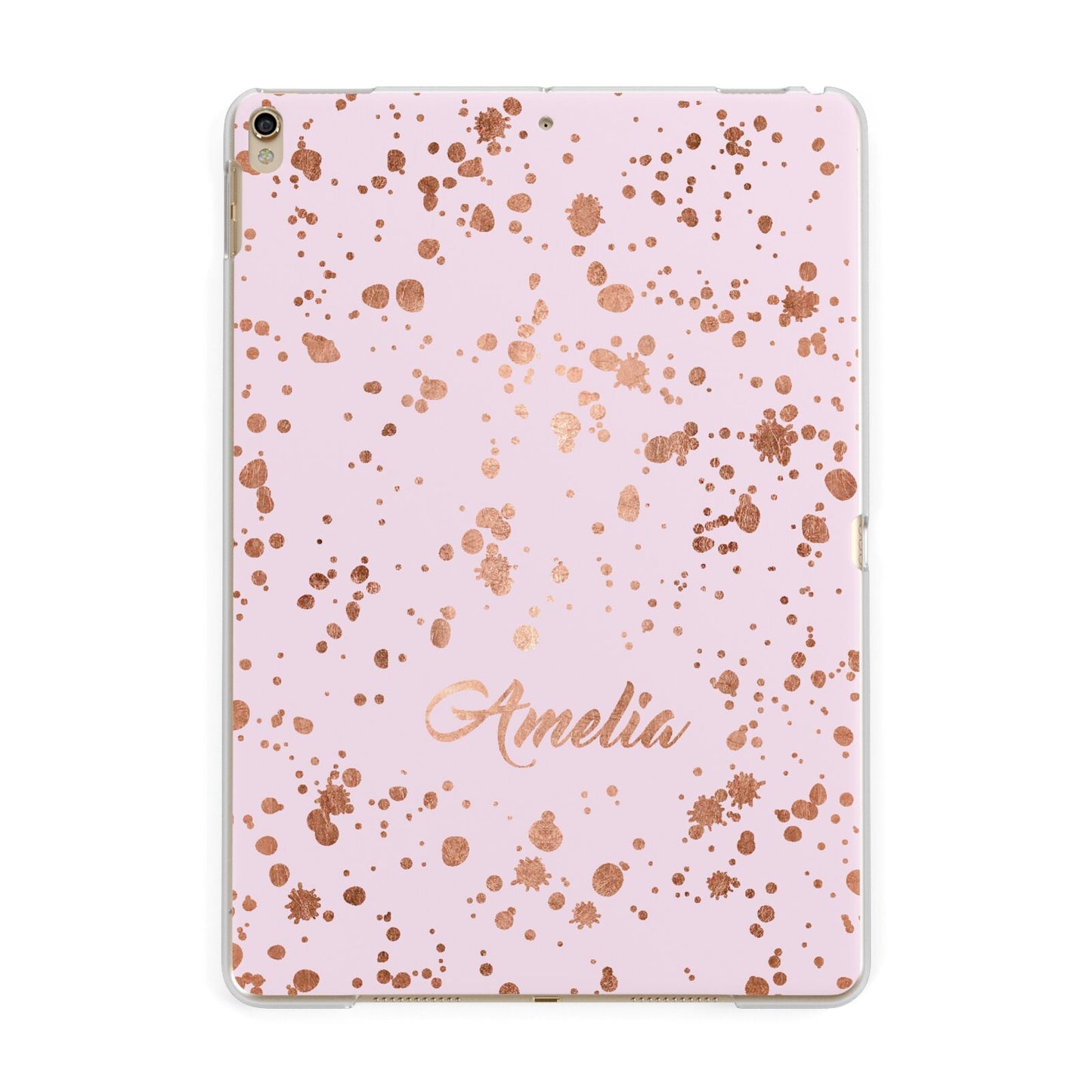 Personalised Pink Copper Splats Name Apple iPad Gold Case