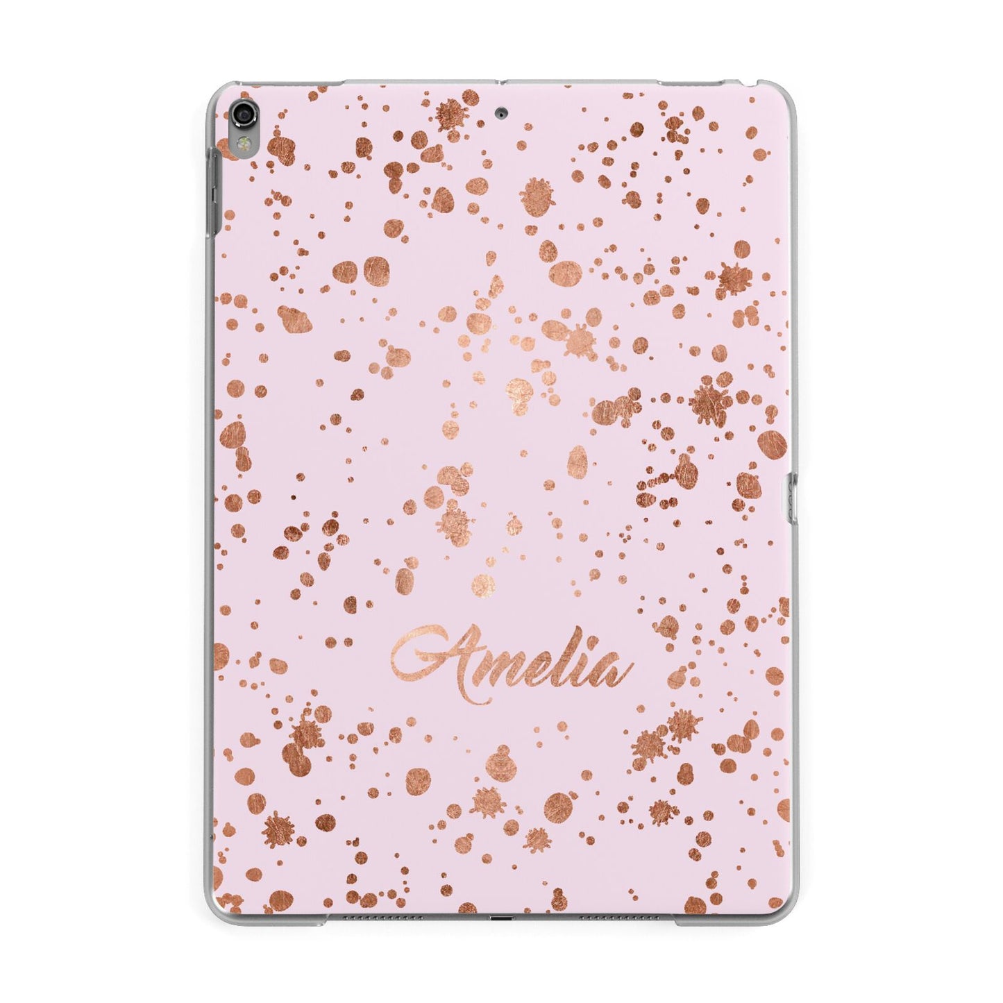 Personalised Pink Copper Splats Name Apple iPad Grey Case
