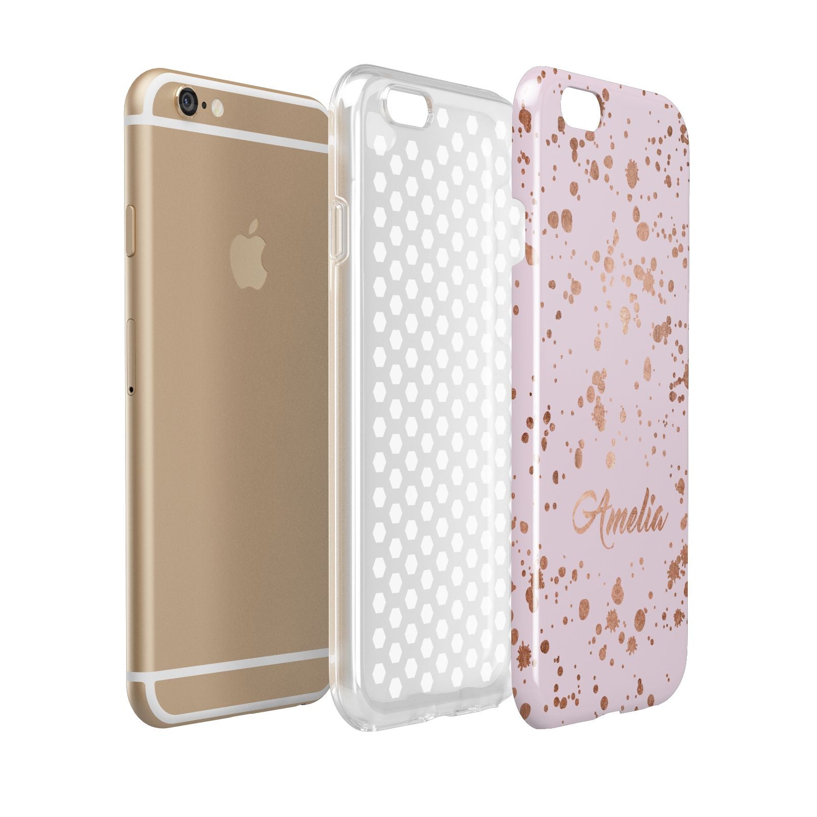 Personalised Pink Copper Splats Name Apple iPhone 6 3D Tough Case Expanded view