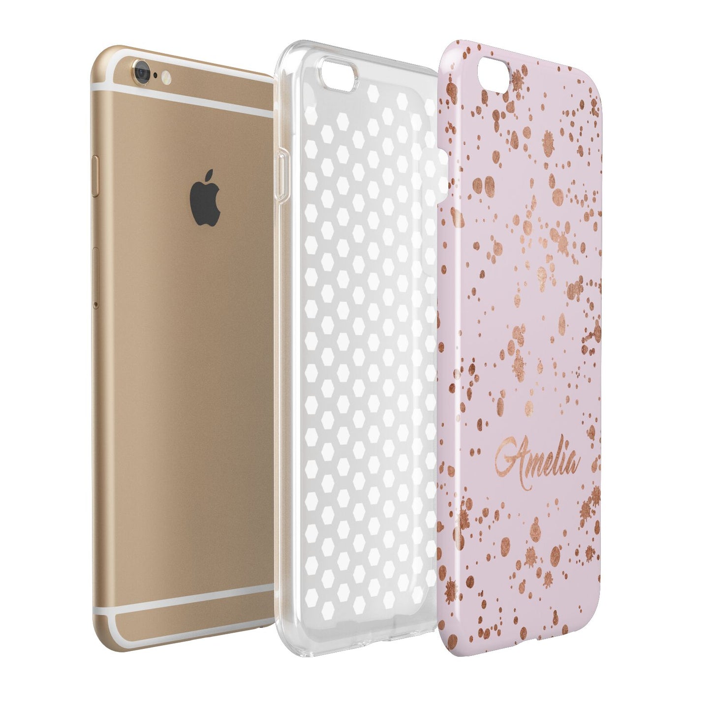 Personalised Pink Copper Splats Name Apple iPhone 6 Plus 3D Tough Case Expand Detail Image
