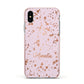 Personalised Pink Copper Splats Name Apple iPhone Xs Impact Case Pink Edge on Silver Phone