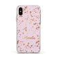 Personalised Pink Copper Splats Name Apple iPhone Xs Impact Case White Edge on Silver Phone