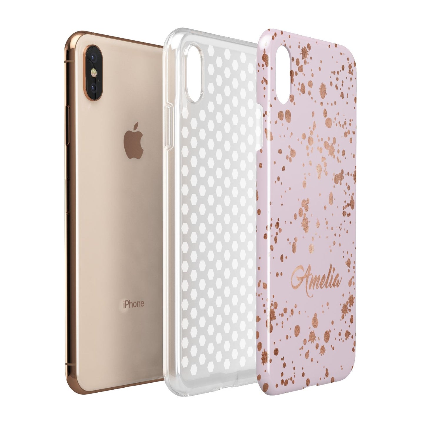 Personalised Pink Copper Splats Name Apple iPhone Xs Max 3D Tough Case Expanded View