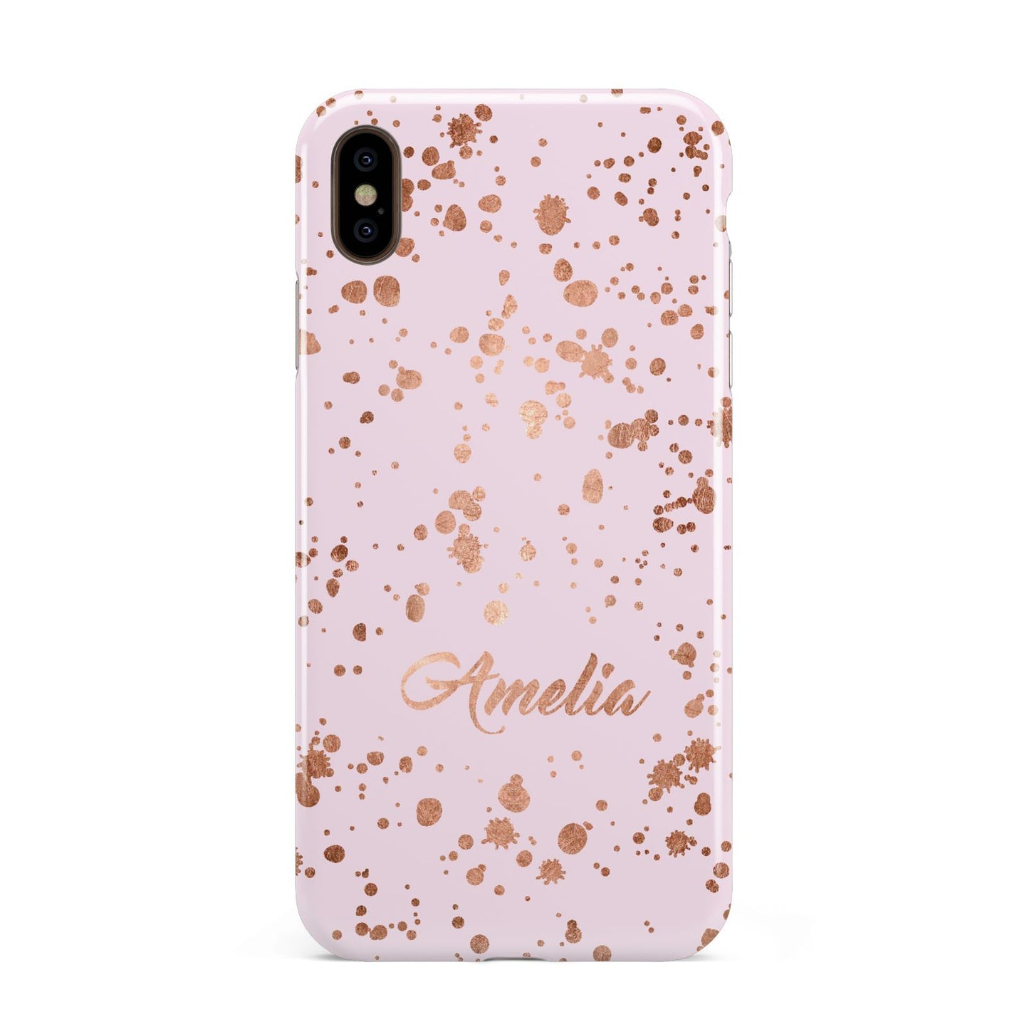 Personalised Pink Copper Splats Name Apple iPhone Xs Max 3D Tough Case
