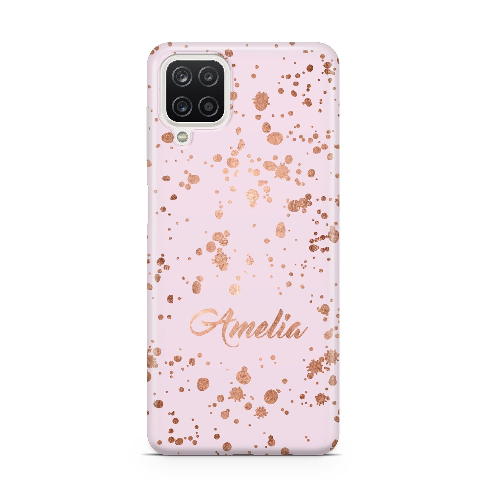 Personalised Pink Copper Splats Name Samsung A12 Case