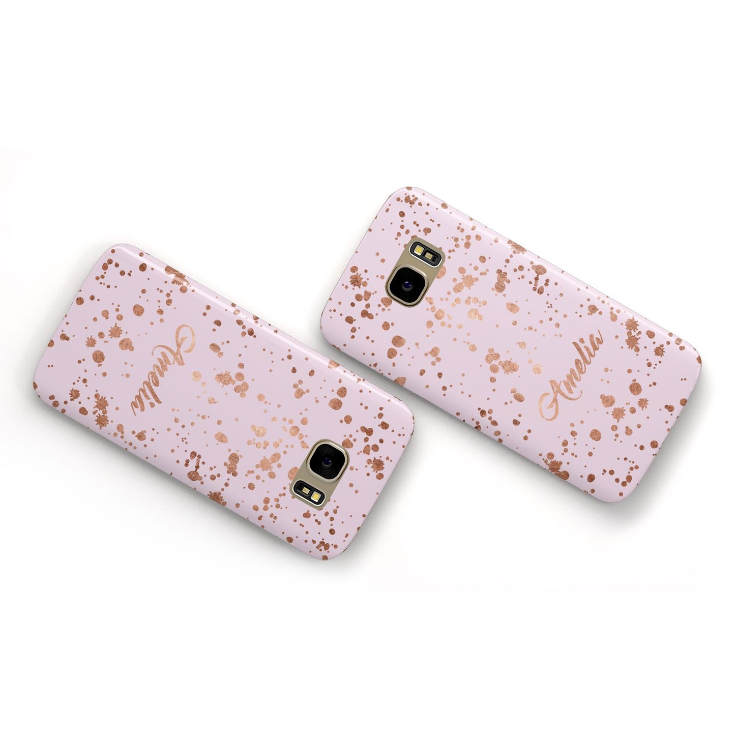 Personalised Pink Copper Splats Name Samsung Galaxy Case Flat Overview