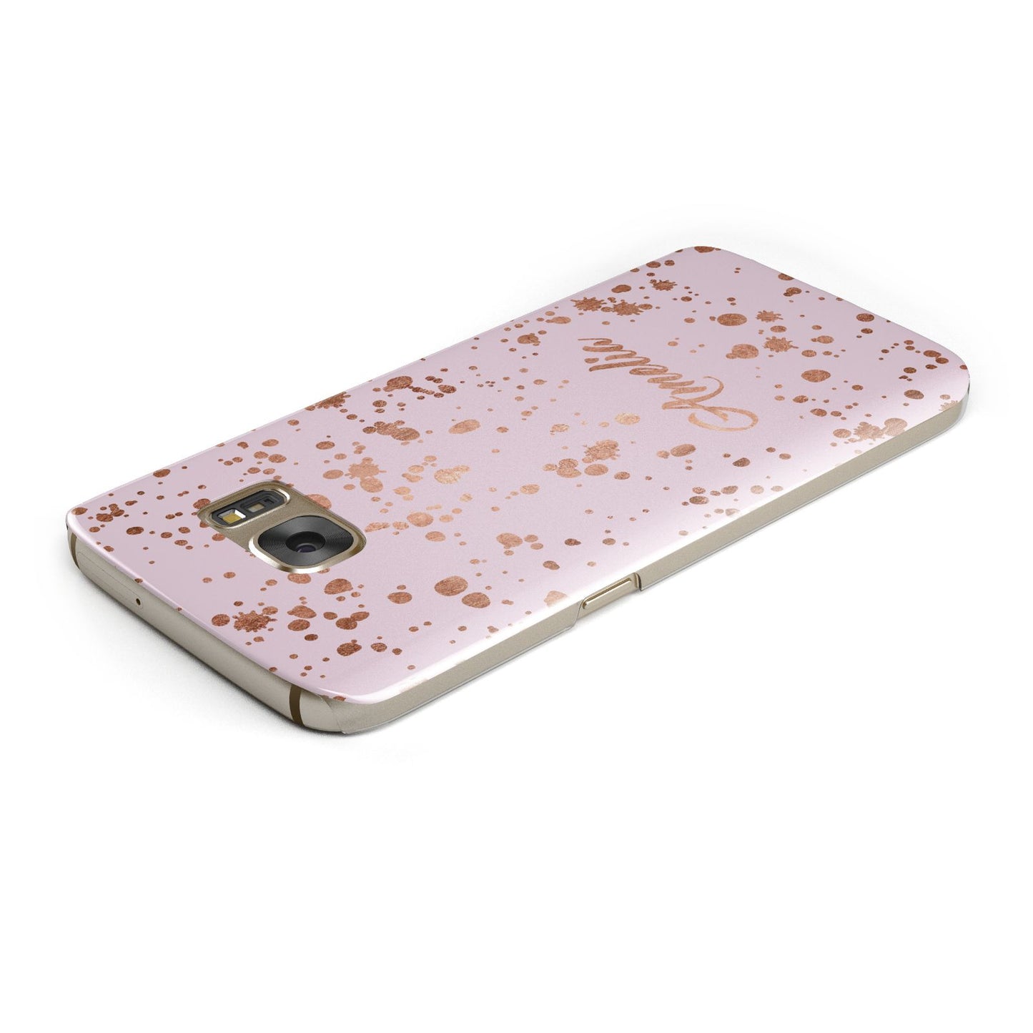 Personalised Pink Copper Splats Name Samsung Galaxy Case Top Cutout