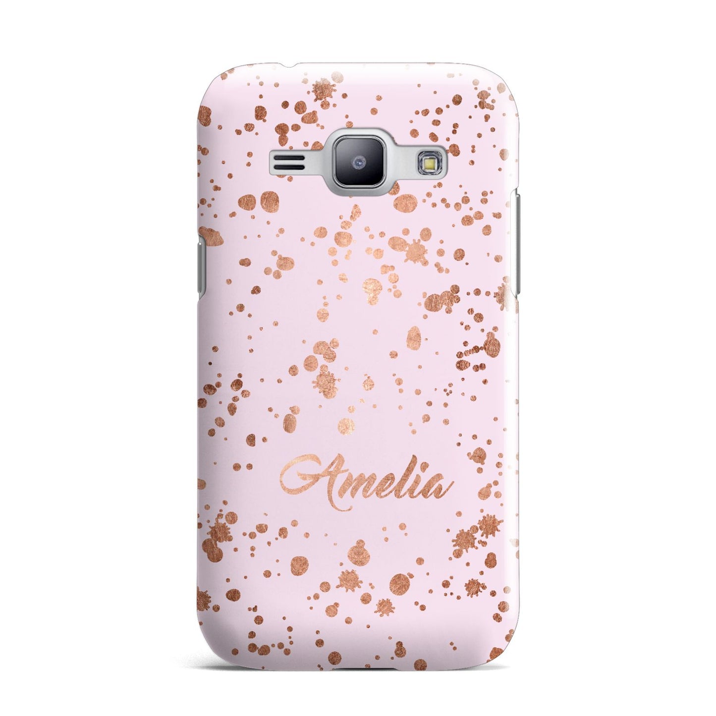 Personalised Pink Copper Splats Name Samsung Galaxy J1 2015 Case