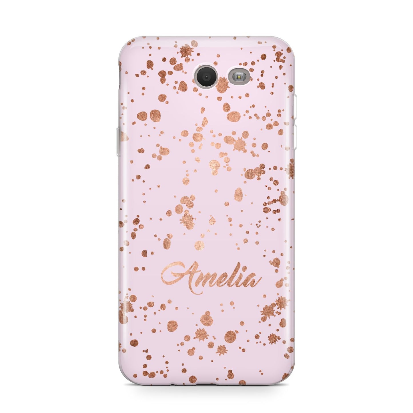 Personalised Pink Copper Splats Name Samsung Galaxy J7 2017 Case