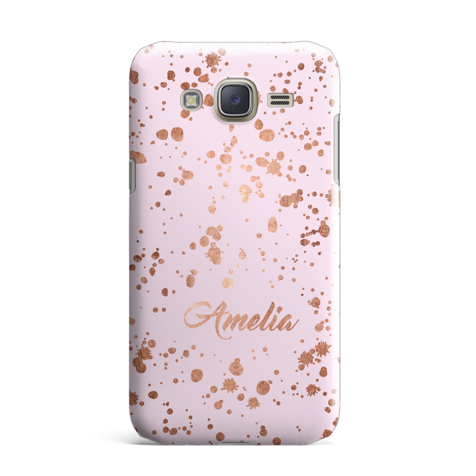Personalised Pink Copper Splats Name Samsung Galaxy J7 Case