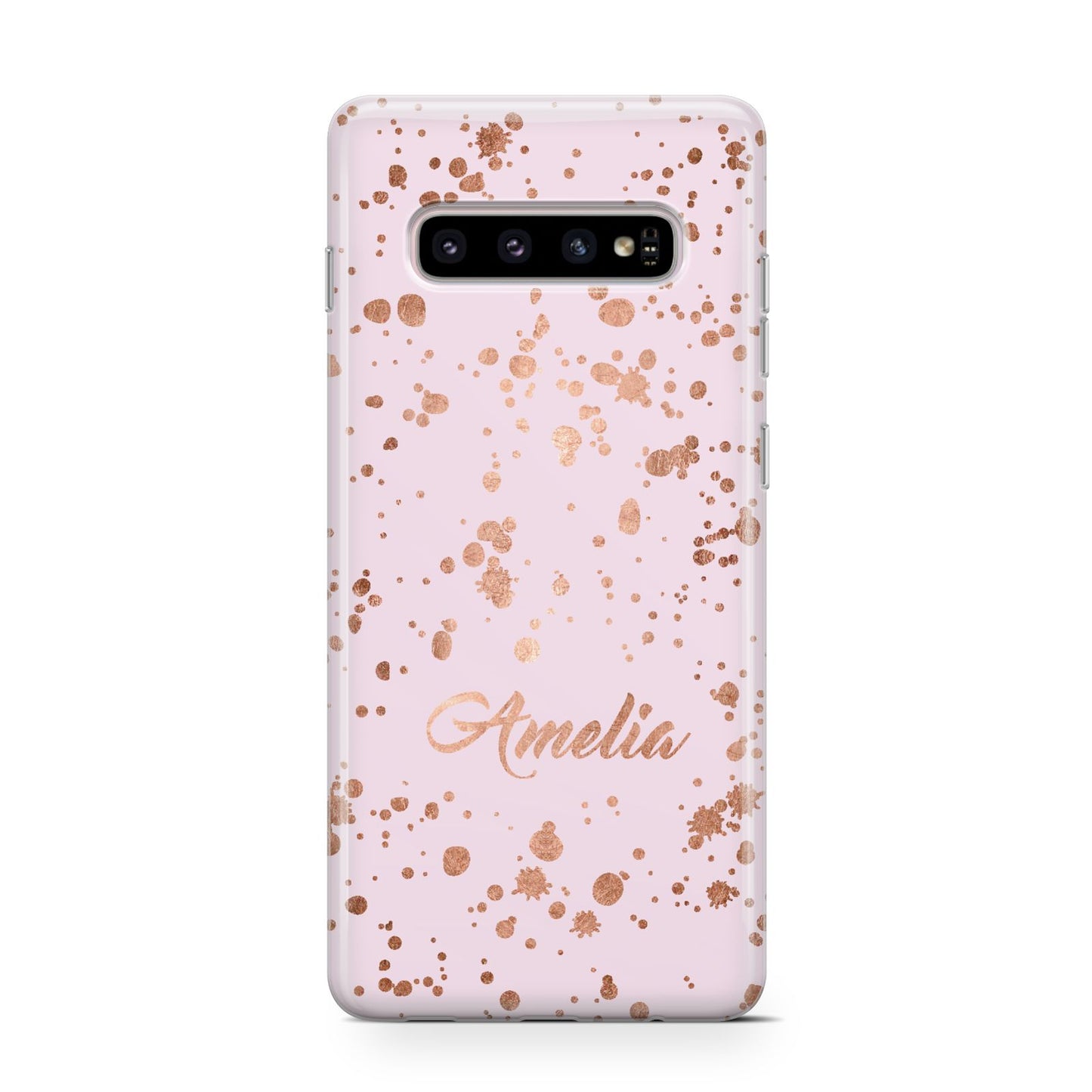 Personalised Pink Copper Splats Name Samsung Galaxy S10 Case