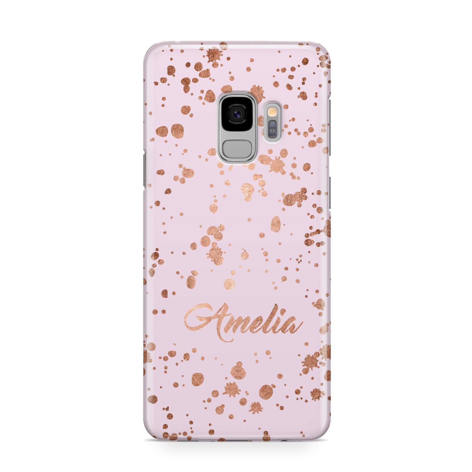 Personalised Pink Copper Splats Name Samsung Galaxy S9 Case