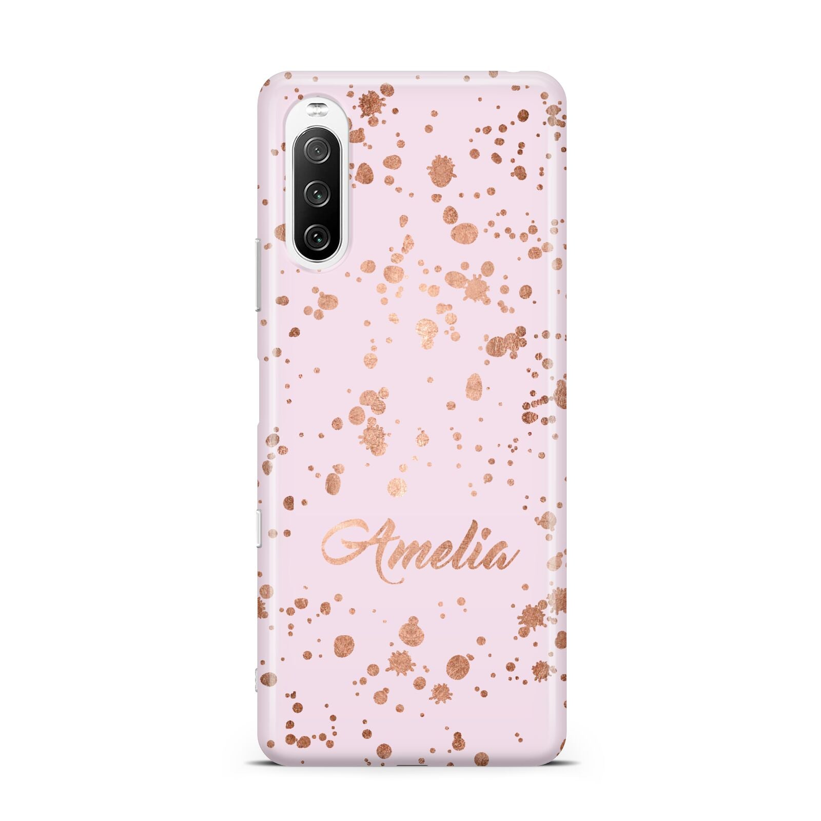 Personalised Pink Copper Splats Name Sony Xperia 10 III Case