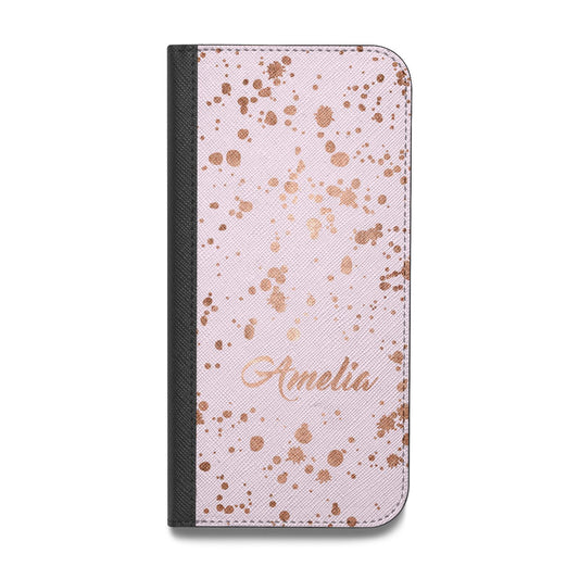 Personalised Pink Copper Splats Name Vegan Leather Flip iPhone Case