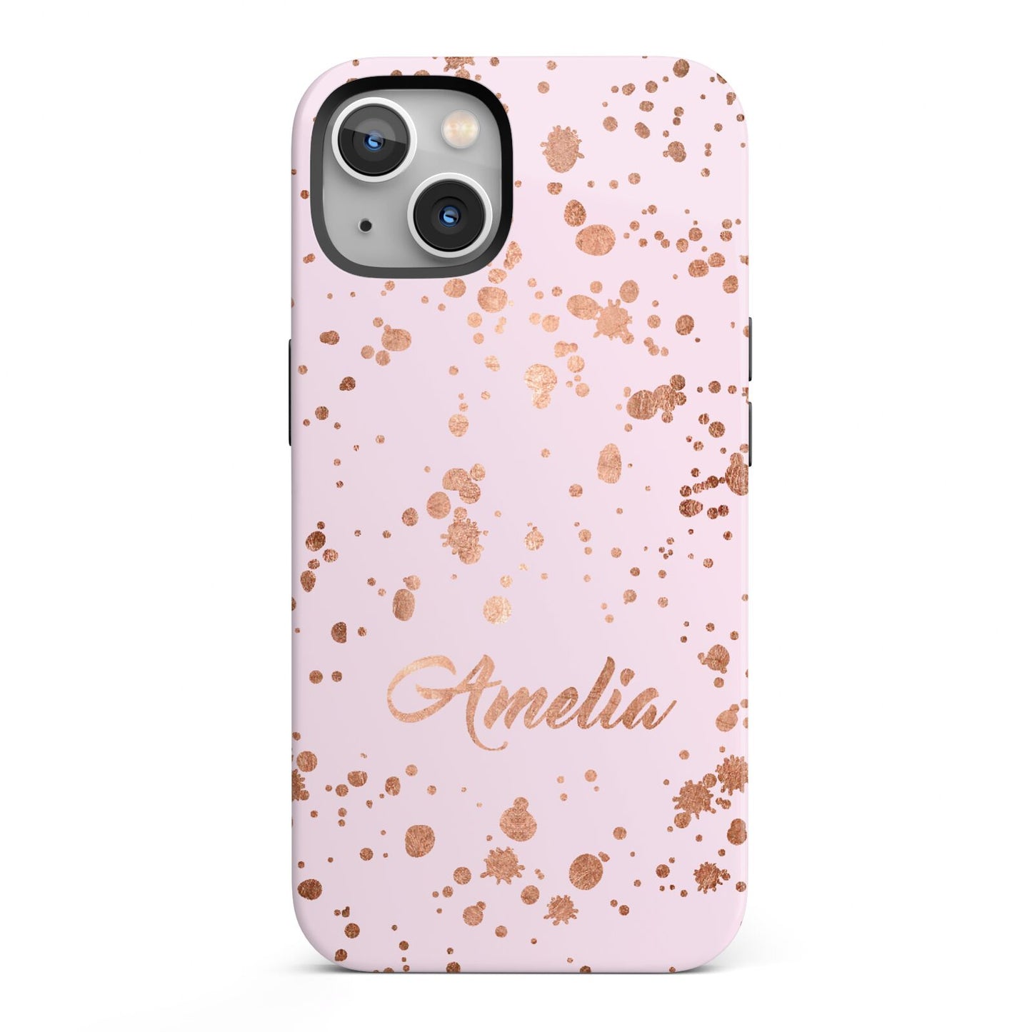 Personalised Pink Copper Splats Name iPhone 13 Full Wrap 3D Tough Case