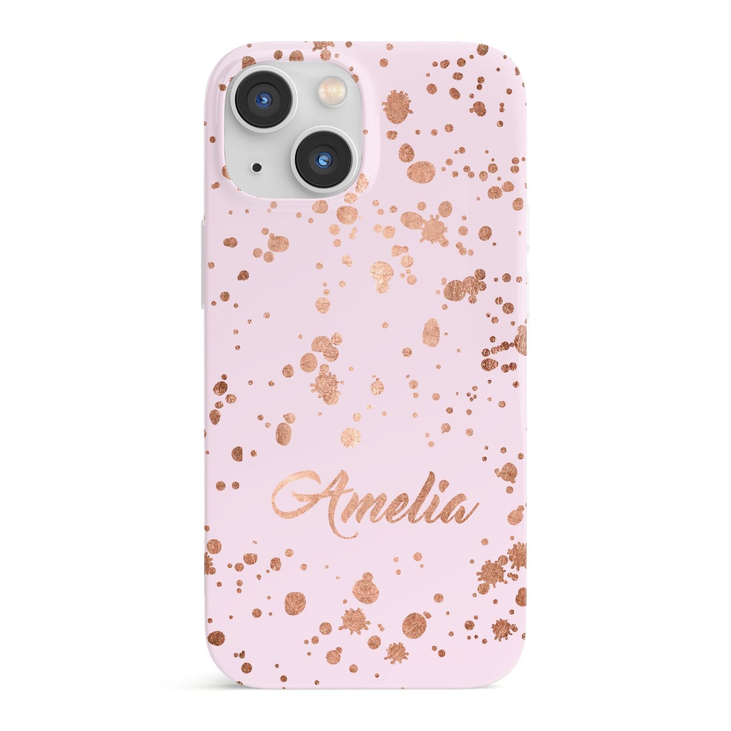 Personalised Pink Copper Splats Name iPhone 13 Mini Full Wrap 3D Snap Case
