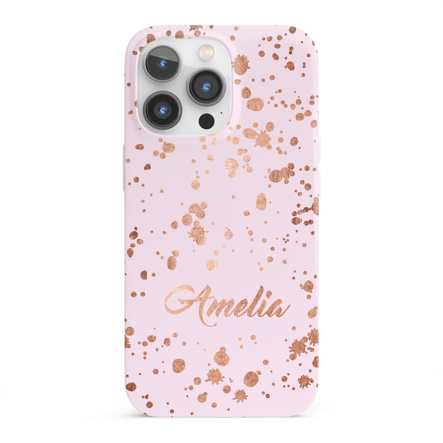 Personalised Pink Copper Splats Name iPhone 13 Pro Full Wrap 3D Snap Case