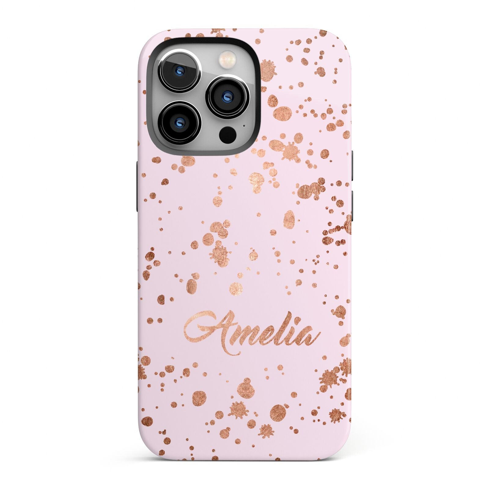 Personalised Pink Copper Splats Name iPhone 13 Pro Full Wrap 3D Tough Case
