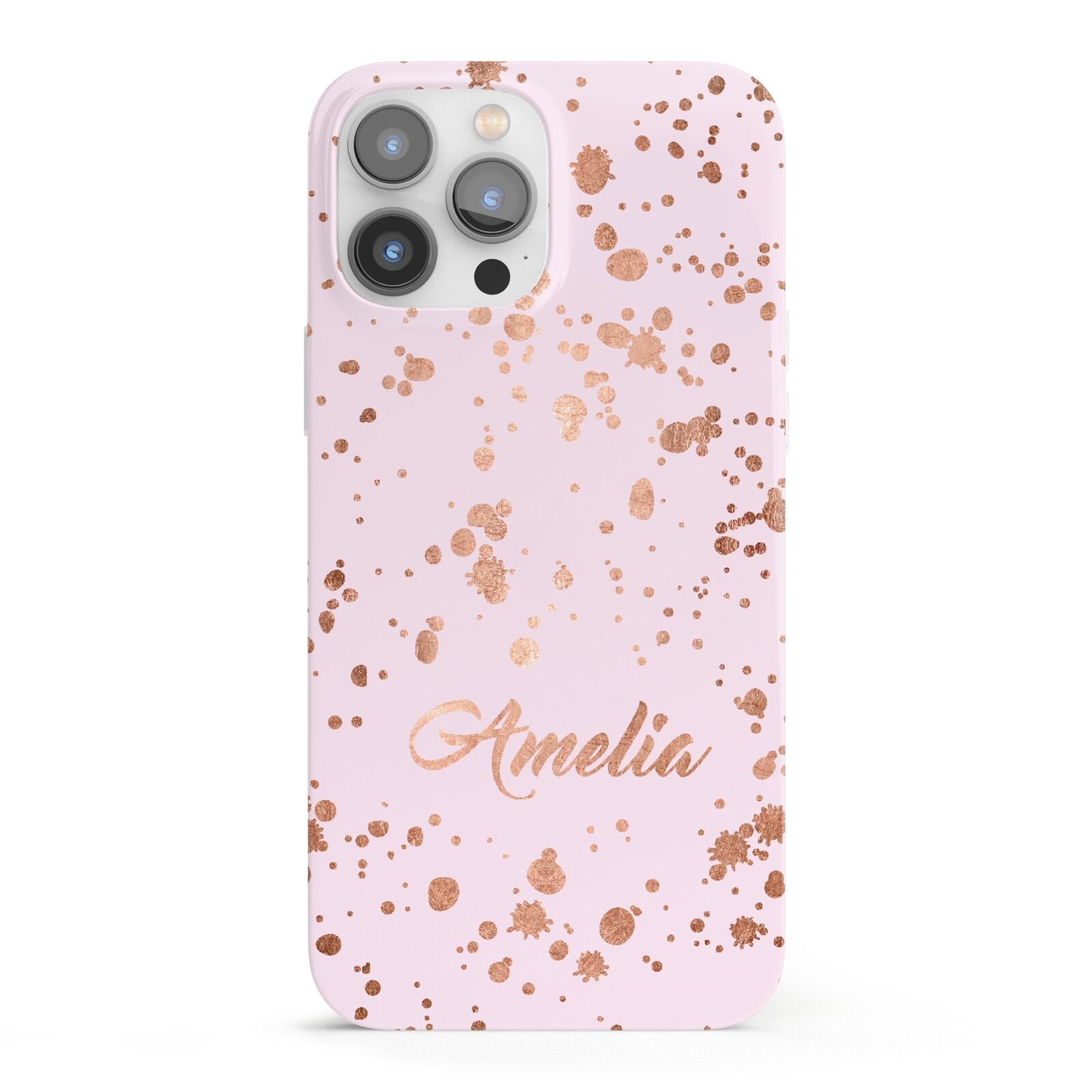 Personalised Pink Copper Splats Name iPhone 13 Pro Max Full Wrap 3D Snap Case