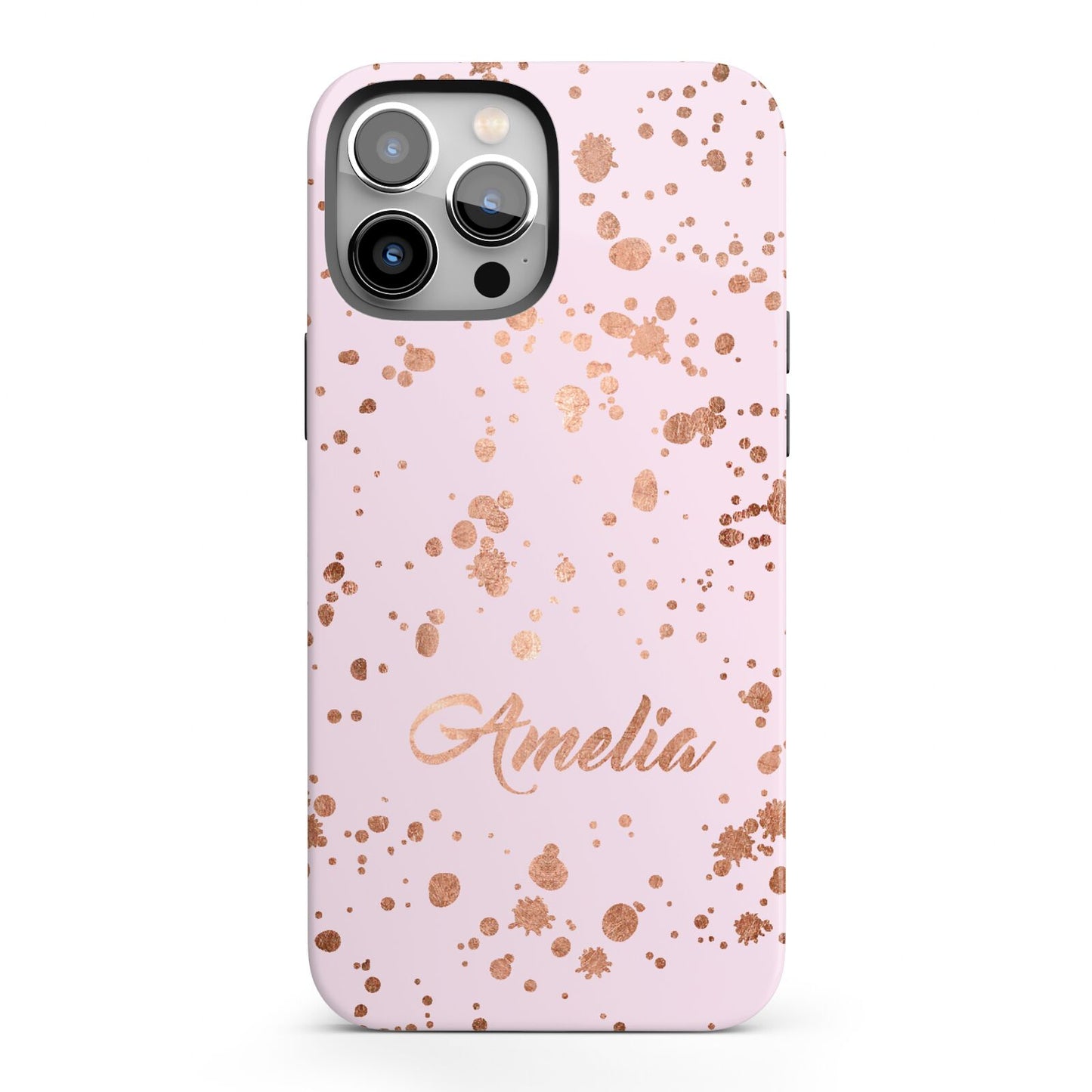 Personalised Pink Copper Splats Name iPhone 13 Pro Max Full Wrap 3D Tough Case