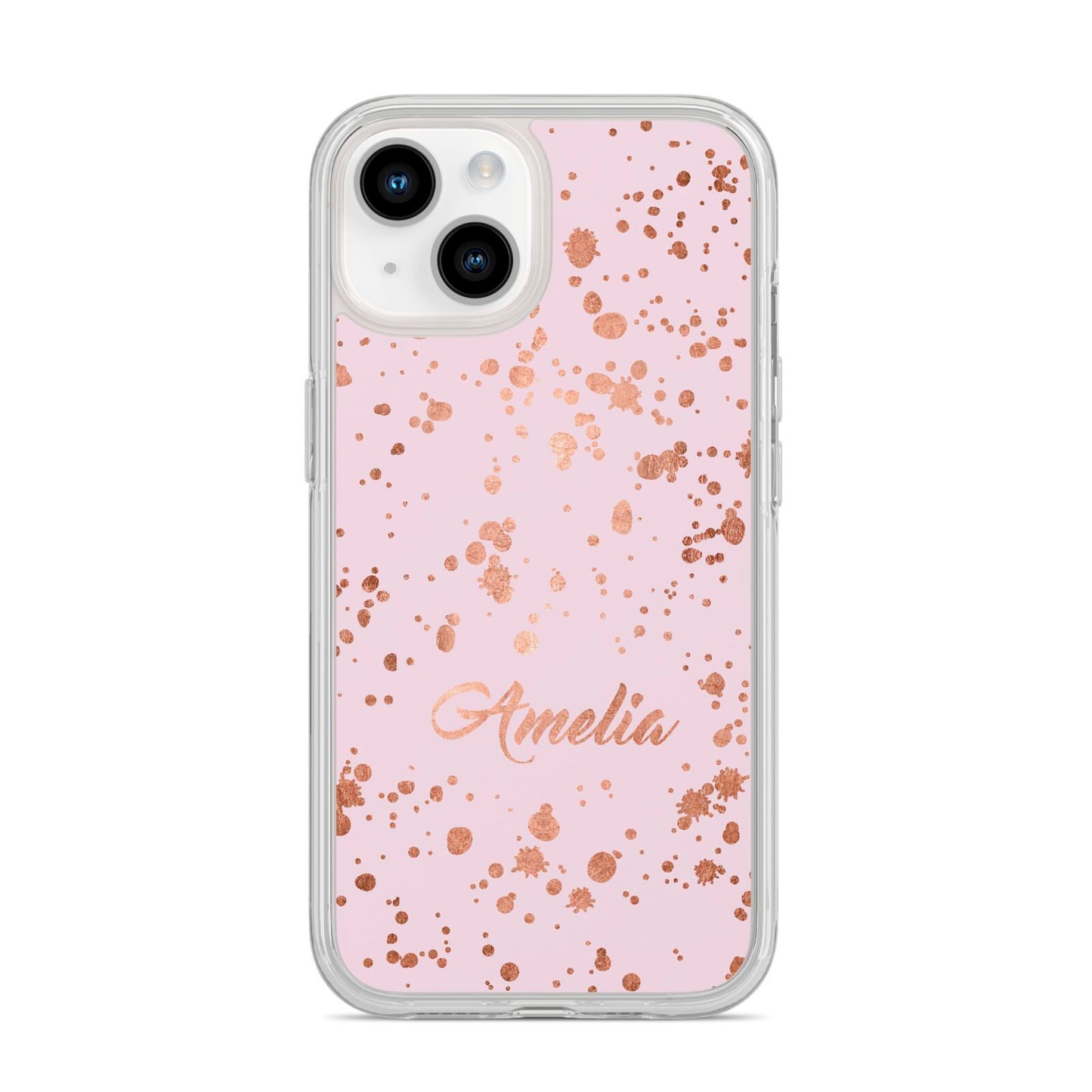Personalised Pink Copper Splats Name iPhone 14 Clear Tough Case Starlight