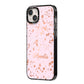 Personalised Pink Copper Splats Name iPhone 14 Plus Black Impact Case Side Angle on Silver phone