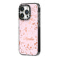 Personalised Pink Copper Splats Name iPhone 14 Pro Black Impact Case Side Angle on Silver phone