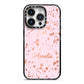 Personalised Pink Copper Splats Name iPhone 14 Pro Black Impact Case on Silver phone