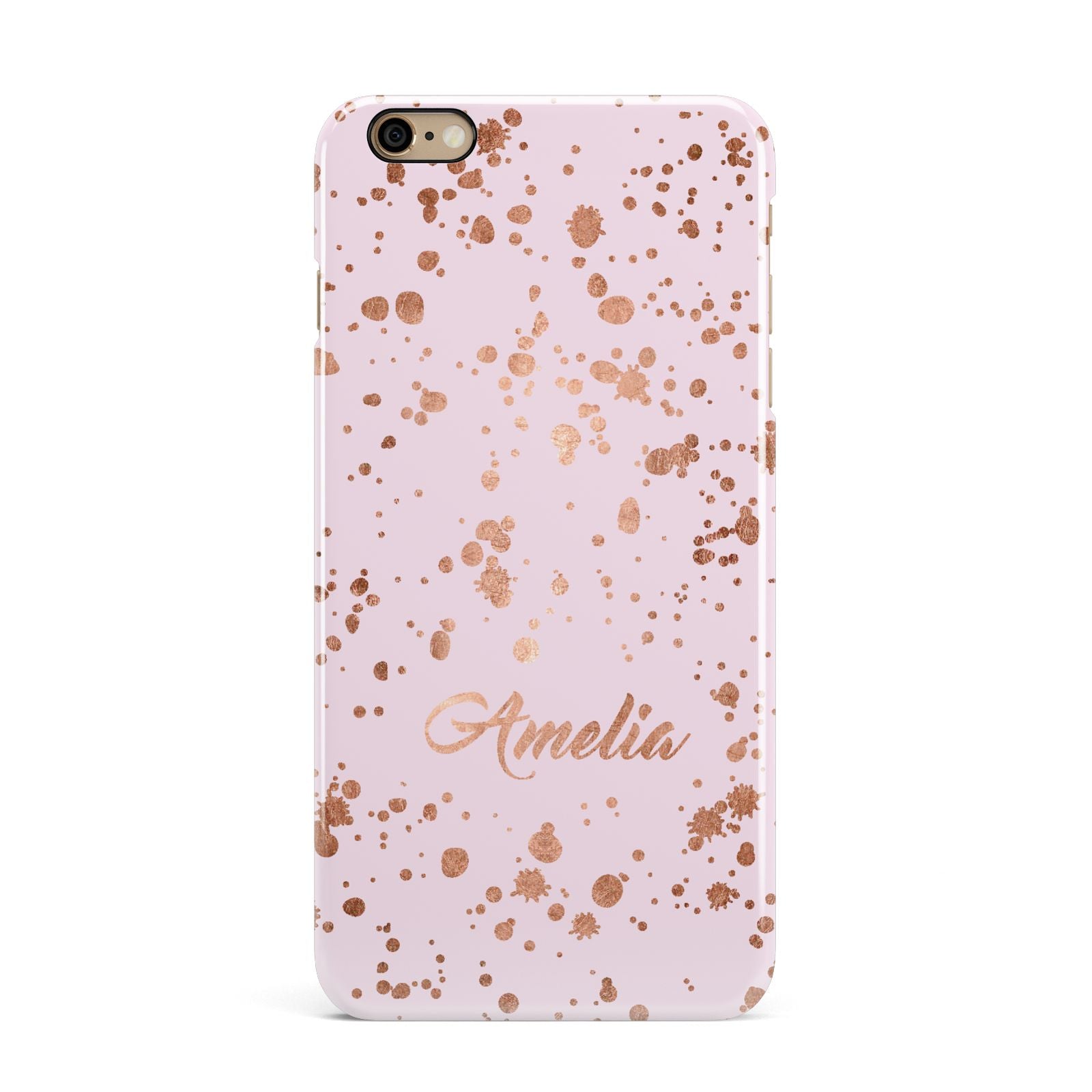 Personalised Pink Copper Splats Name iPhone 6 Plus 3D Snap Case on Gold Phone