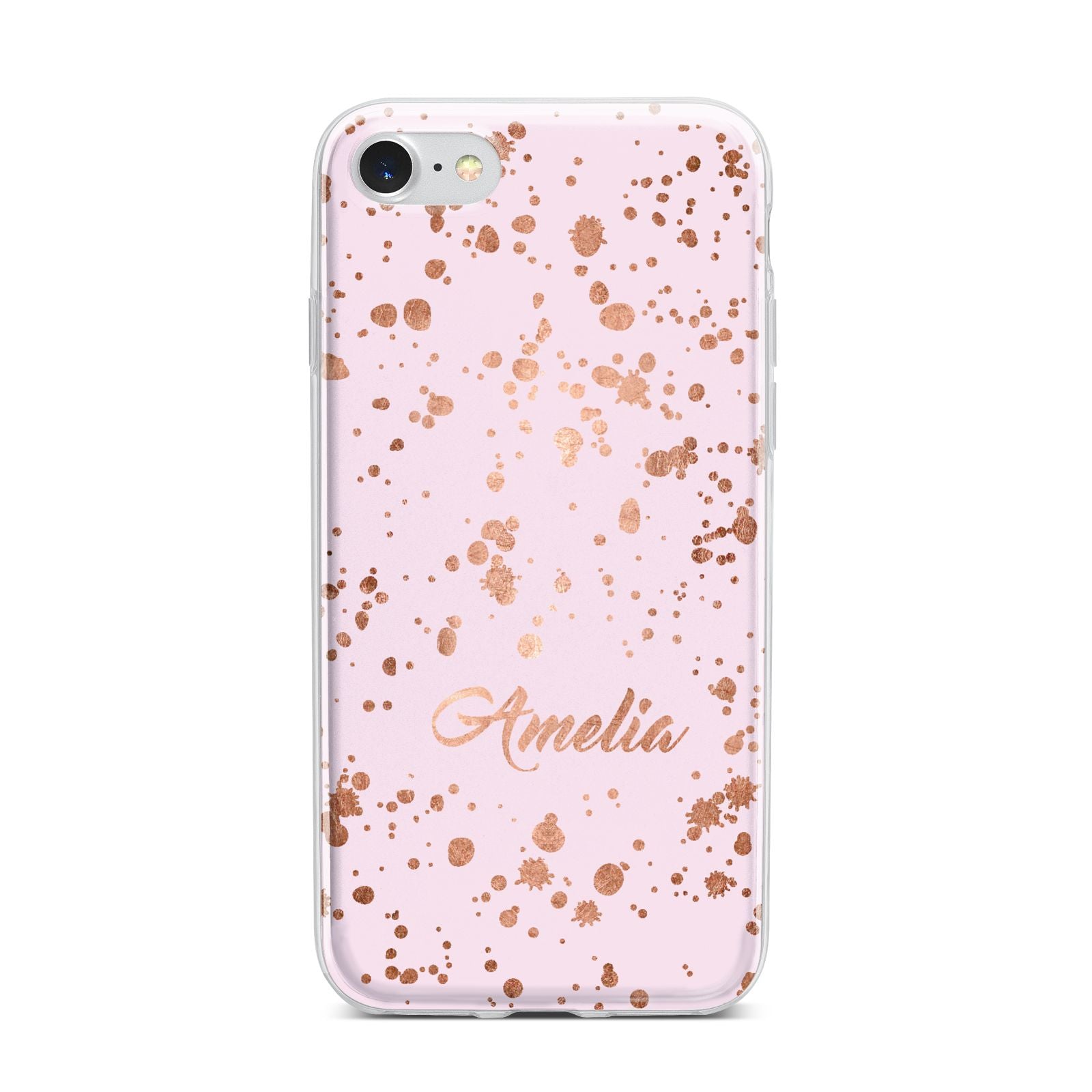 Personalised Pink Copper Splats Name iPhone 7 Bumper Case on Silver iPhone