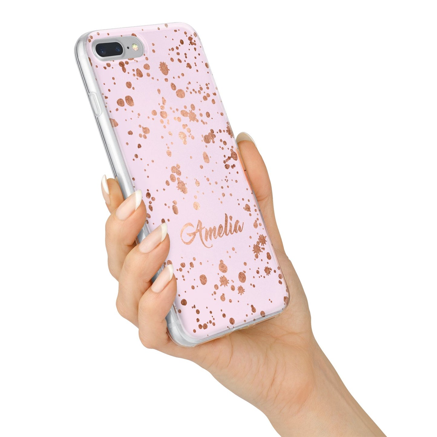 Personalised Pink Copper Splats Name iPhone 7 Plus Bumper Case on Silver iPhone Alternative Image