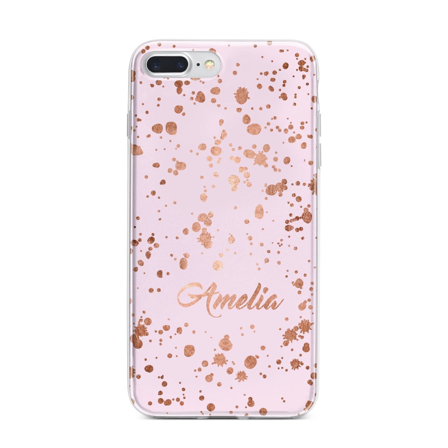 Personalised Pink Copper Splats Name iPhone 7 Plus Bumper Case on Silver iPhone