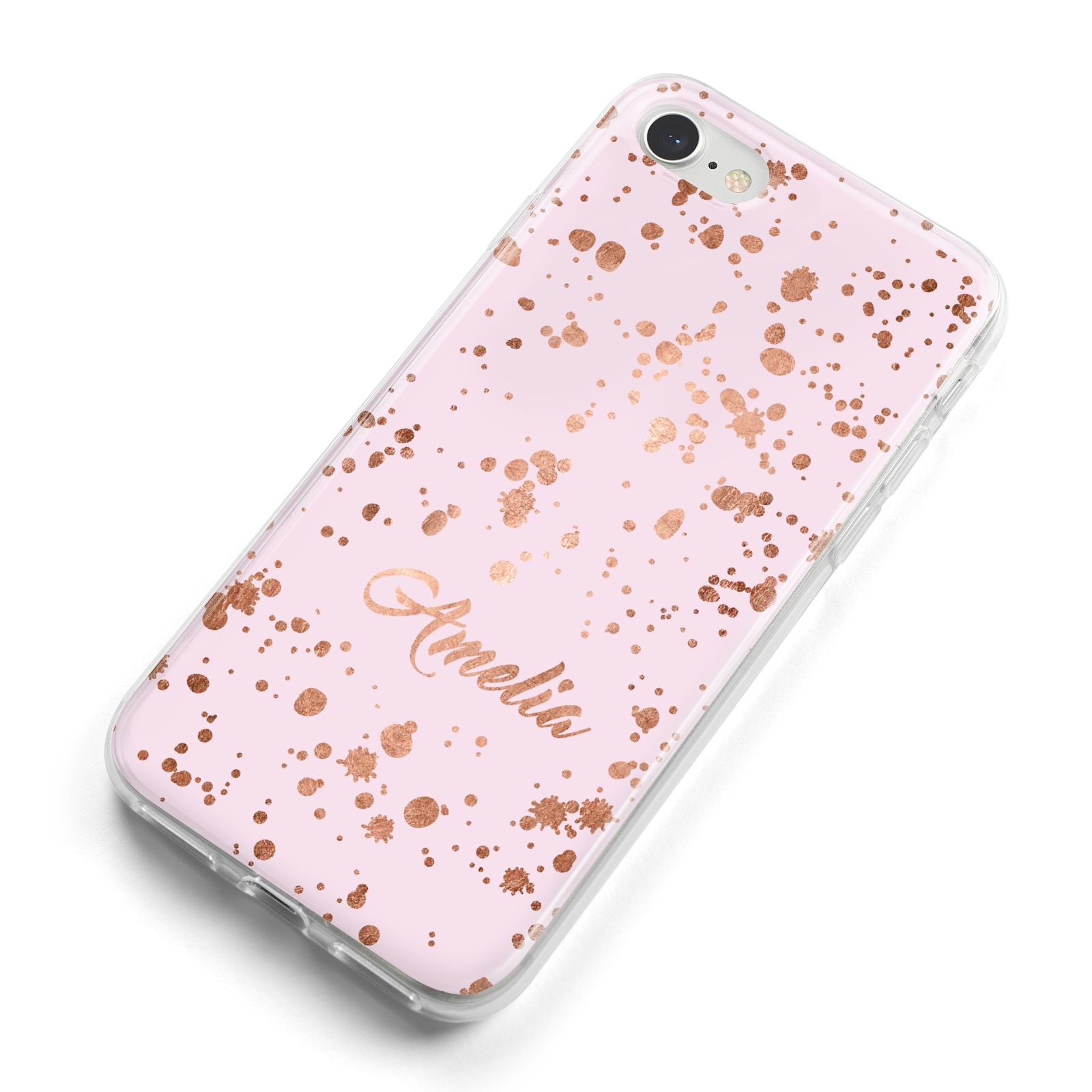 Personalised Pink Copper Splats Name iPhone 8 Bumper Case on Silver iPhone Alternative Image