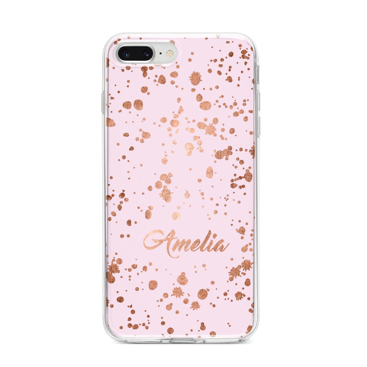 Personalised Pink Copper Splats Name iPhone 8 Plus Bumper Case on Silver iPhone