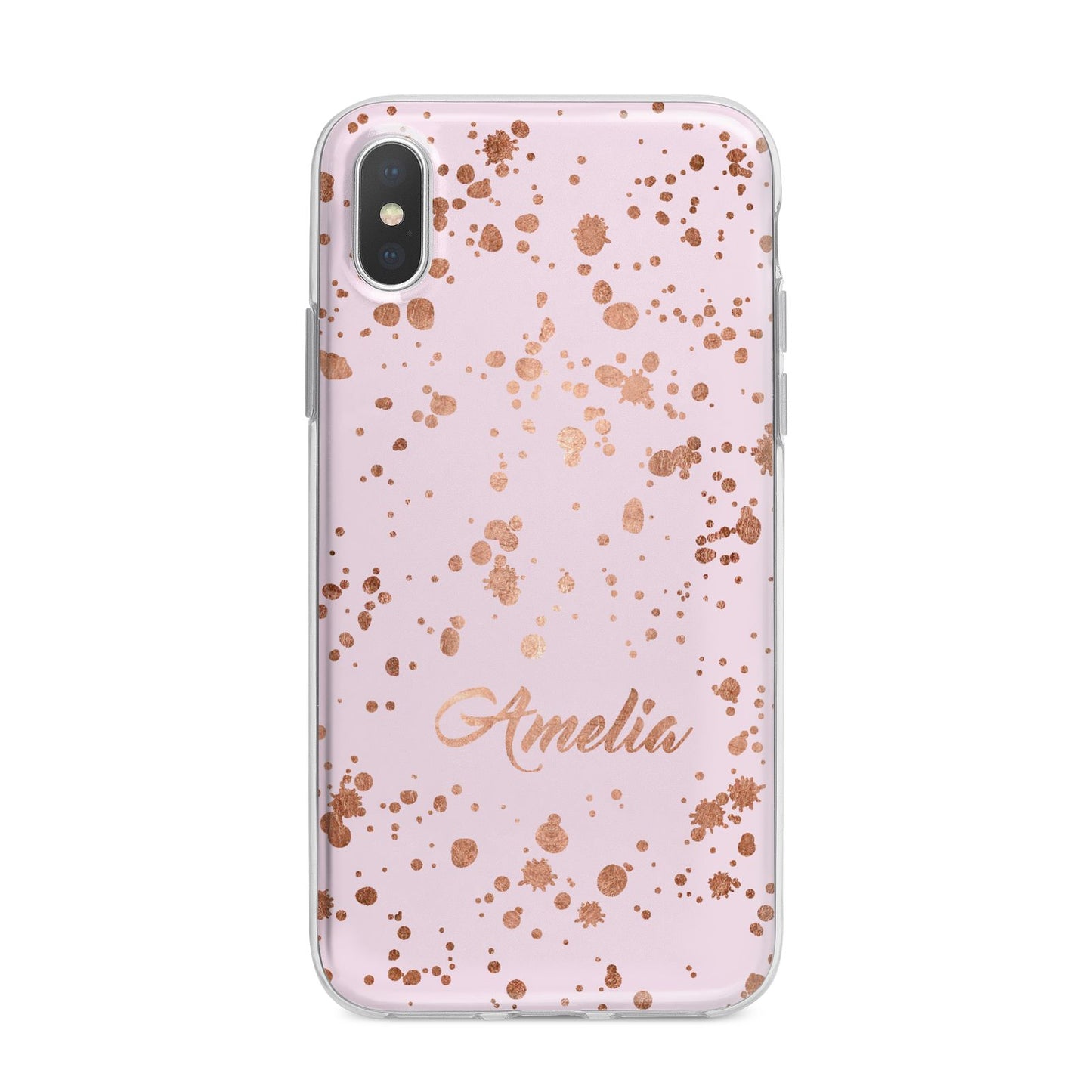 Personalised Pink Copper Splats Name iPhone X Bumper Case on Silver iPhone Alternative Image 1