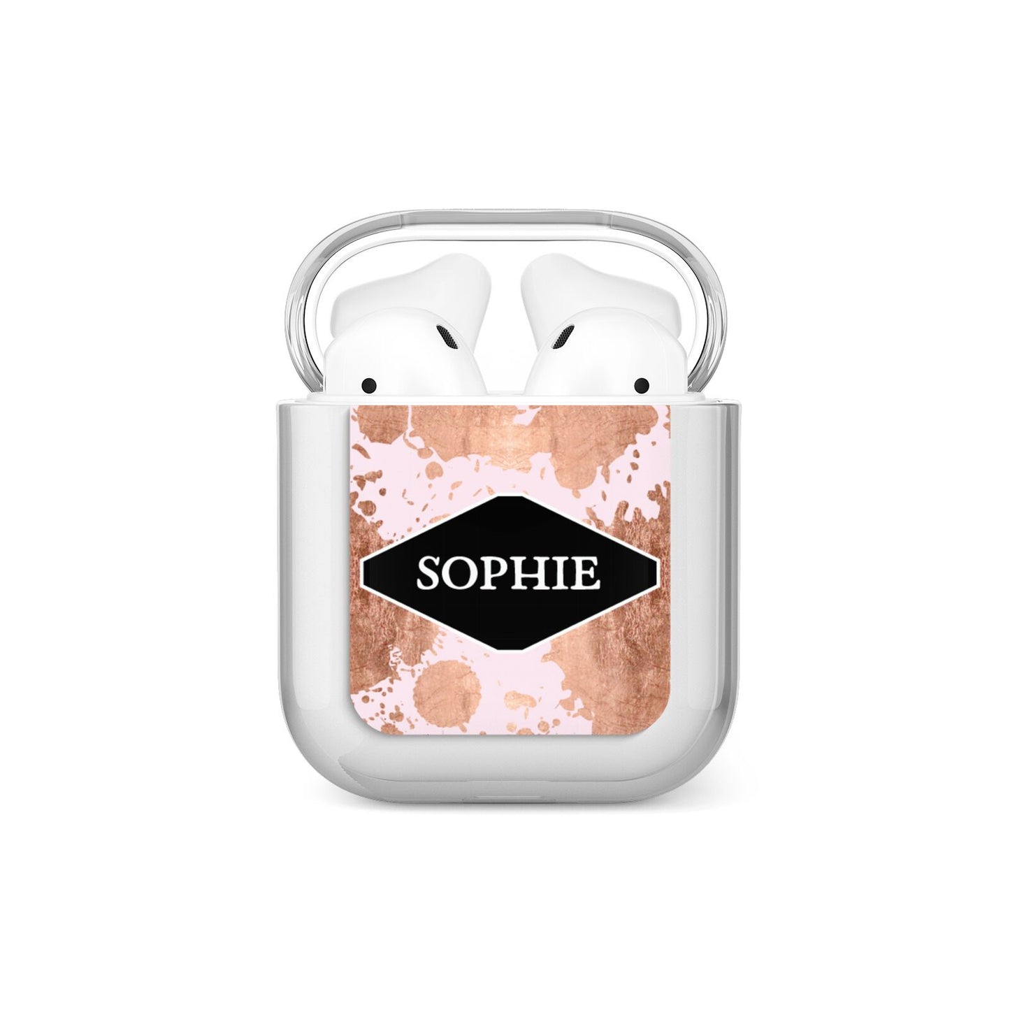 Personalised Pink Copper Splatter Name AirPods Case
