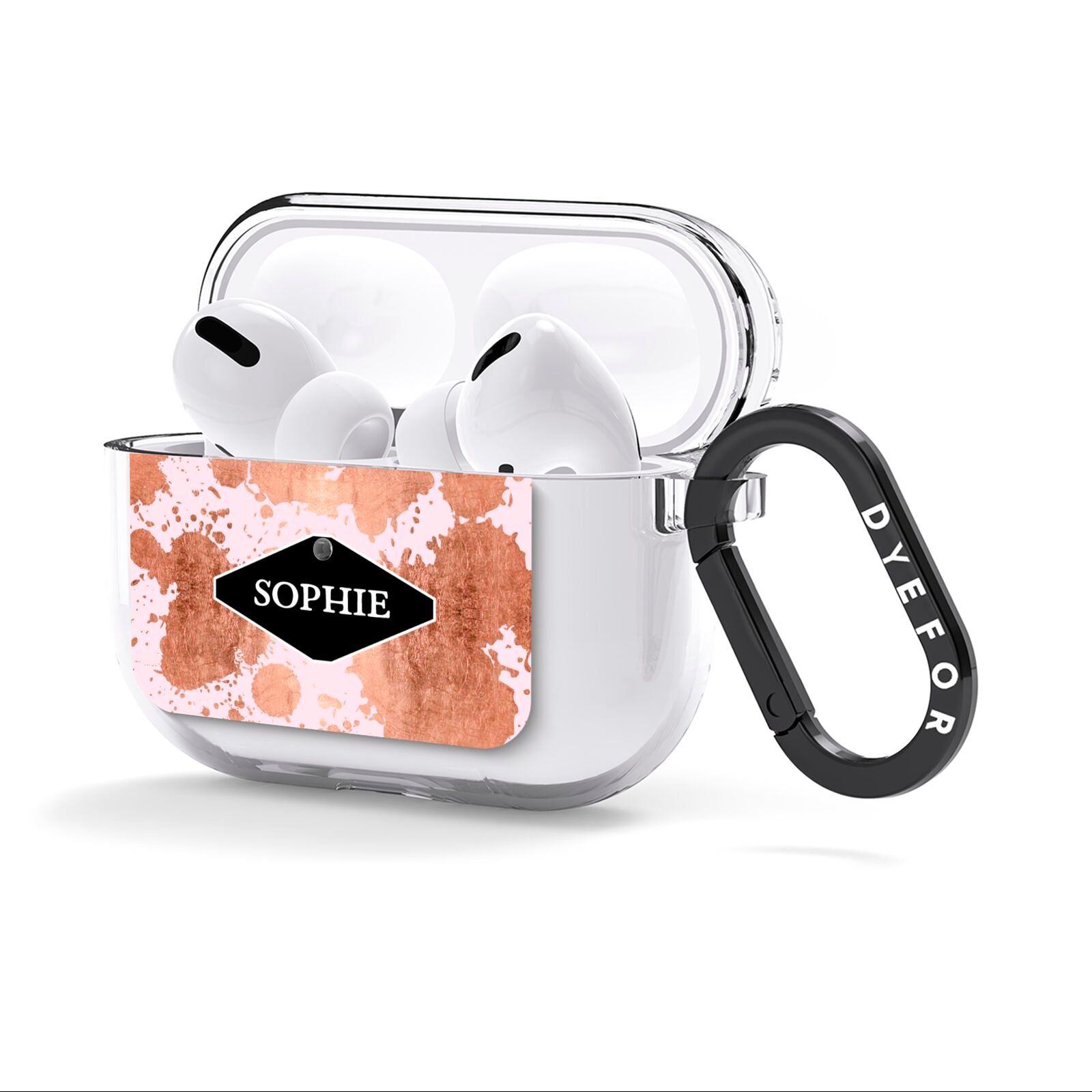 Personalised Pink Copper Splatter Name AirPods Clear Case 3rd Gen Side Image