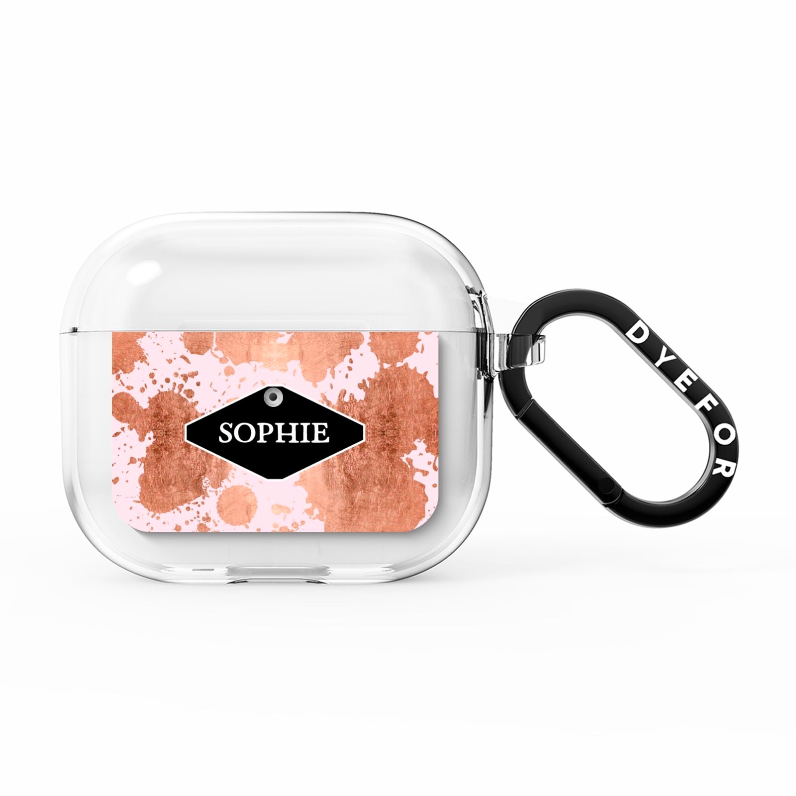 Personalised Pink Copper Splatter Name AirPods Clear Case 3rd Gen