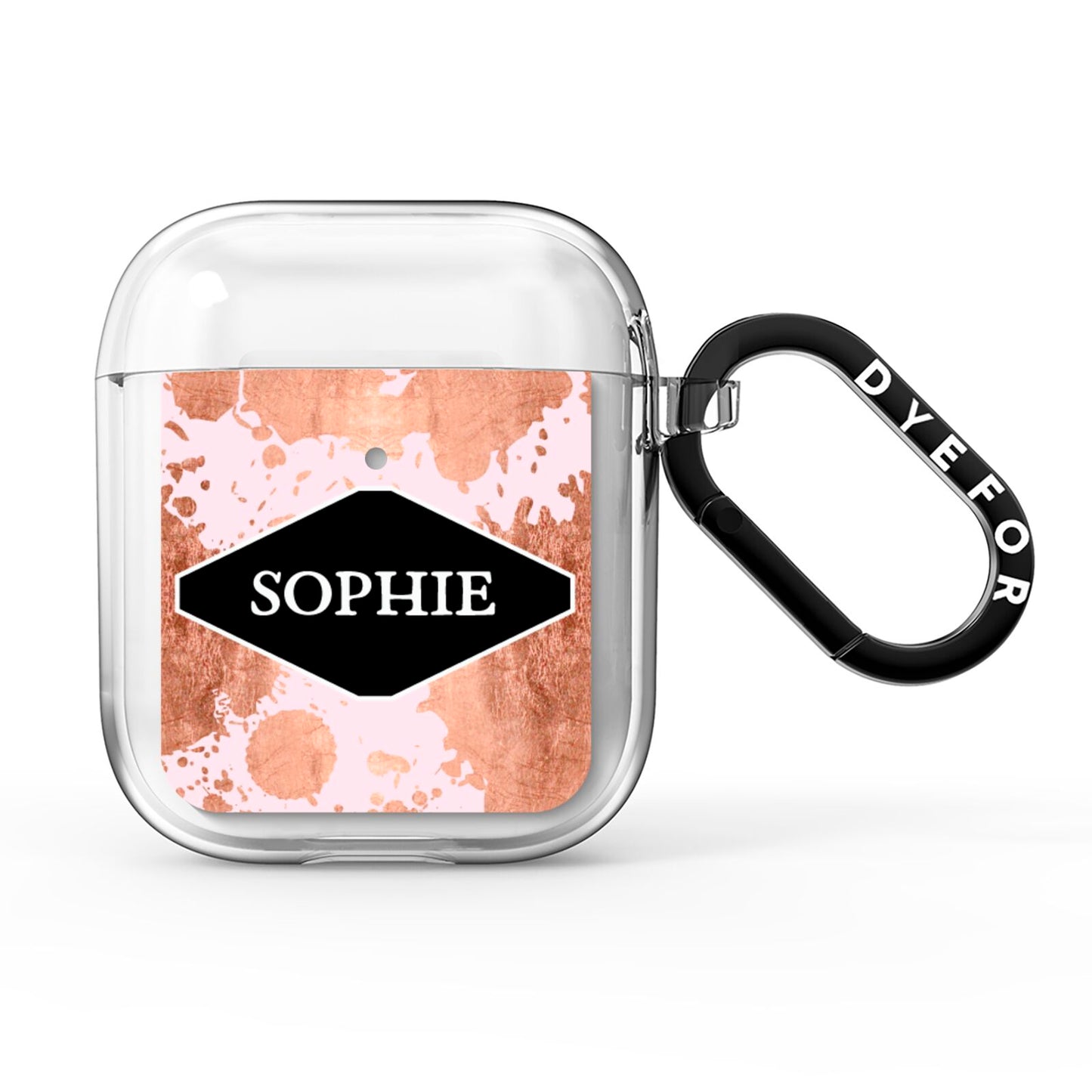 Personalised Pink Copper Splatter Name AirPods Clear Case
